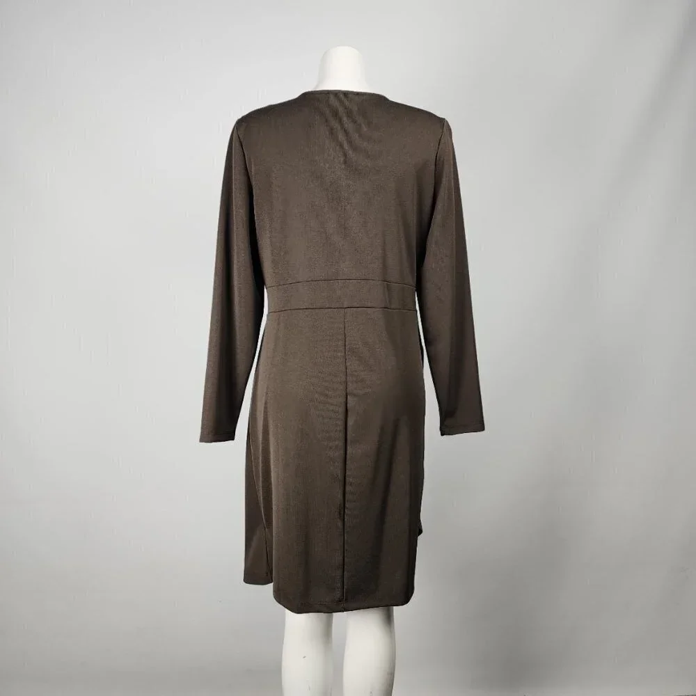 Dynamite Brown Long Sleeve Ruched Knee Length Dress Size L/XL - Picture 7 of 10